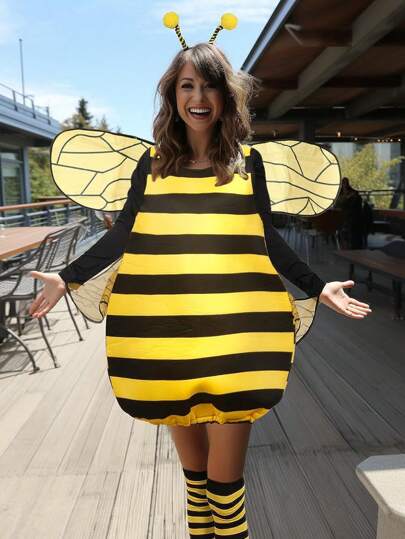 3 pièces Costume de fête rave abeille et coccinelle pour adultes. Costume de cosplay convenant à toutes sortes de fêtes d'Halloween et de déguisements.