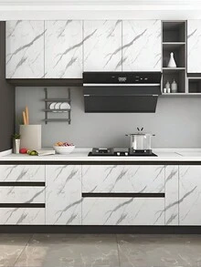 1捲40cm寬的大理石紋廚房貼紙,適用於櫥櫃、餐櫃、衣櫃等 - 黑與白 - 查看 3