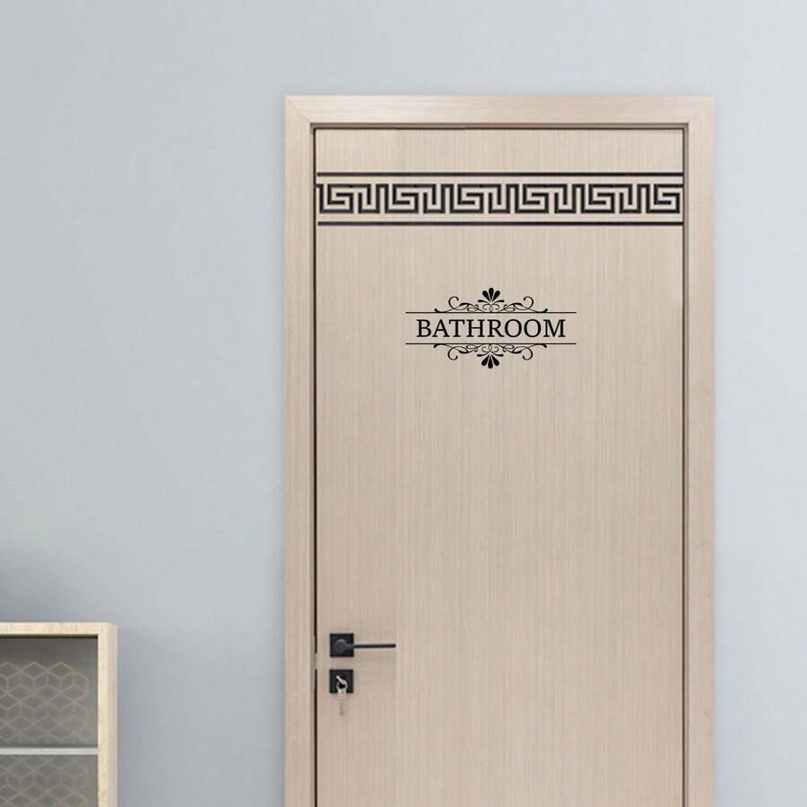 Bathroom Door Sticker English Signage Home Bathroom Room Removable Wall Sticker For Cross-Border - Black - View 1