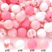 50顆15mm牛奶花印花矽膠珠,圓形散珠,適用於珠寶製作、diy項鍊手鍊鑰匙掛手機鍊、手工藝品供應材料 - 彩色 - 查看 21