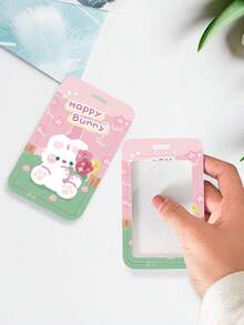 1pc Lovely Elastic Card Holder With Lanyard Strap For Student Id Card, Access Card, Work Card - White - View 10