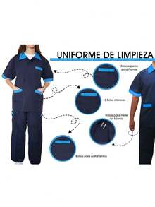 Juego de Filipina De Limpieza Con Pantalón Mod 1803 - Azul marino con turquesa - Ver 8