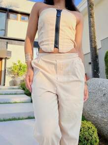 Women Two-Piece Outfits - 米色 - 查看 3