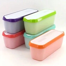 1pc, Ice Cream Box, Rectangular Double Layered Ice Cream Box With Lid, Homemade Ice Cream Storage Box, Reusable Ice Cream Box For Refrigerator, Kitchen Accessories - Pink - View 5