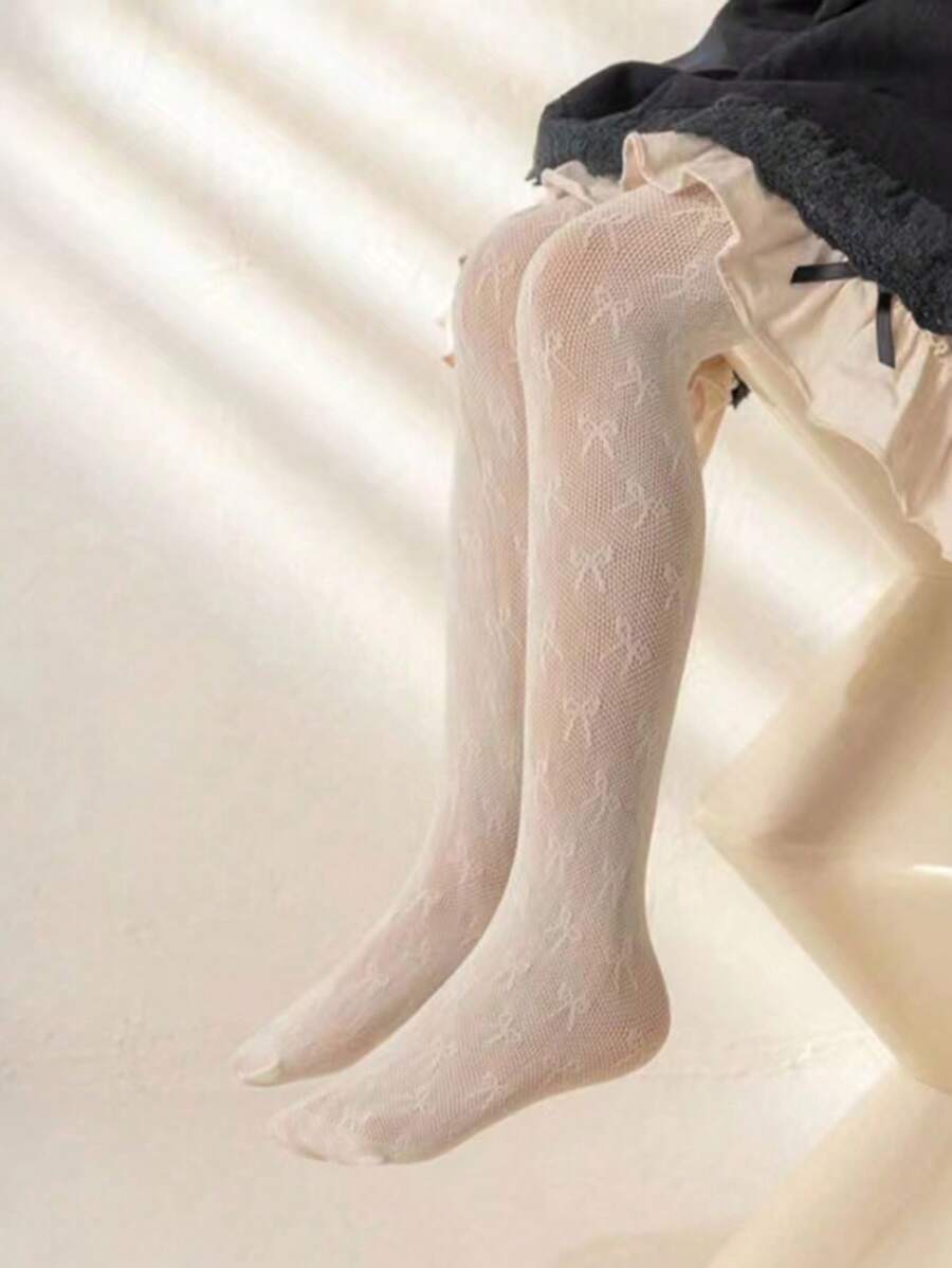 1 Miếng Nhỏ bé Cô gái Xu hướng: Cắt giảm Trang trí Nơ Ruffle Quần tất - Màu be - Xem 1