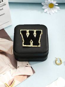 1個簡約風格字母系列珠寶收納盒,適用於戒指、項鏈、耳環 - 黑色黑字母 - 查看 26