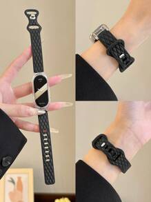 1入假皮革網格紋硅腕帶和透明保護殼,兼容小米智能運動手環8/7/6/5/4/3,具有nfc功能 - 黑色 - 查看 12