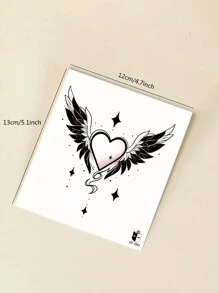 STARTTOOS 1 pieza Tatuaje temporal con patrón abstracto de corazón, alas de ángel, estrellas y galaxia para el pecho, abdomen, espalda y Body - Negro - Ver 6