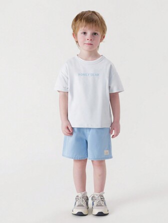 MARC&JANIE Young Boys' Casual & Fashionable Quick-Drying Round Neck Short Sleeve T-Shirt With Letter Print For Summer