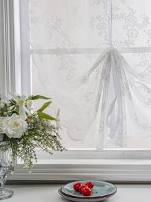 1pc German Style Romantic Lace Door Curtain Featuring Floral Design With Pull Rod, Suitable For Kitchen Windows, Bedroom Windows And Room Divider - White - View 7