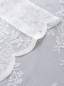 1pc German Style Romantic Lace Door Curtain Featuring Floral Design With Pull Rod, Suitable For Kitchen Windows, Bedroom Windows And Room Divider - White - View 5