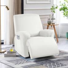 1/2/3 Seat Solid Recliner Sofa Covers, Polyester Fabric Stretch Recliner Couch Covers For Chair Cover, Soft Washable Furniture Protector With Pockets - trắng - Xem 4