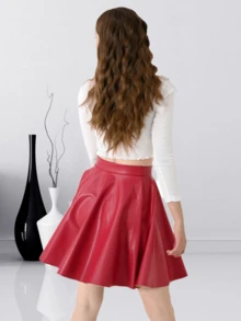 Short Elegant Vinyl Skirt For Women In Classic Circular Style - 紅色 - 查看 3