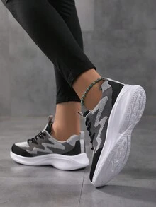 新品大码春秋黑色透气休闲跑步鞋女士跑步鞋轻便女鞋情侣款旅游鞋男士透气跑步鞋舒适步行鞋黑色鞋子情侣跑步鞋潮流 - 黑色 - 查看 3