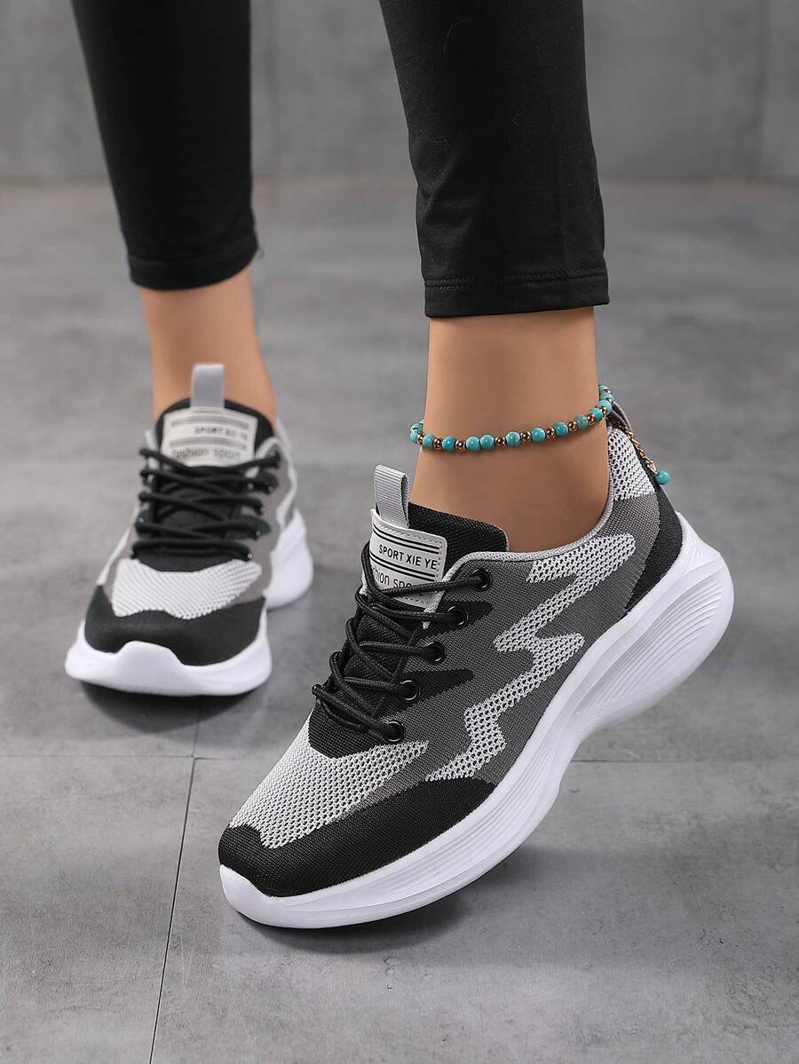 新品大码春秋黑色透气休闲跑步鞋女士跑步鞋轻便女鞋情侣款旅游鞋男士透气跑步鞋舒适步行鞋黑色鞋子情侣跑步鞋潮流 - 黑色 - 查看 1