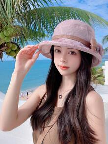 簍箩帽休閒夏日防曬帽，夏季翻邊遮陽帽，時尚百搭簍箩帽，適合旅遊和戶外活動。 - 彩色 - 查看 6