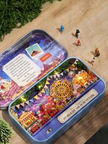 Bộ vật liệu xây dựng nhà búp bê thu nhỏ bằng gỗ tự làm, với mô hình câu đố xây dựng nhà hát hình hộp cảnh 3D. Bộ sản phẩm có hình một gia đình thỏ đang chơi trong sân chơi và bao gồm các đồ trang trí nhỏ cho ngôi nhà, căn phòng và phòng ngủ. Một món quà hợp thời trang đầy thú vị dành cho gia đình và bạn bè. Trang trí phòng - Màu Lilac Tím - Xem 6