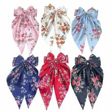 6pcs Sweet & Elegant Fabric Printed Ribbon Bow Hair Clips Set For Women, Hair Accessories For Ponytail, Bun, Or Half Updo Hairstyles Boho - Printed Suit - View 13