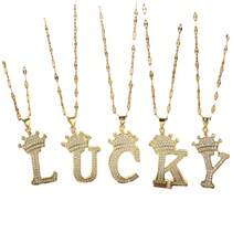 1 corona de moda y  colgante de 26 letras iniciales para mujer, joyería con letras heladas bonitas, regalo de cumpleaños - A - Ver 4