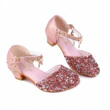 Girls Princess Shoes Sequins Sweet Bows High Heels Wedding Party Dress Shoes Dance Bright Diamond Cosplay Christmas Festival Shoes Pink Blue Purple Red Gold Silver