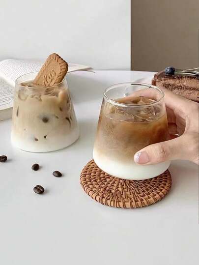 1入創意玻璃咖啡杯,適用於家裡的牛奶、果汁等飲料