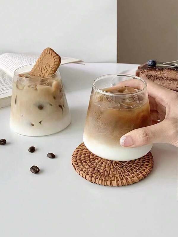 1pc Creative Glass Coffee Cup For Milk, Juice At Home