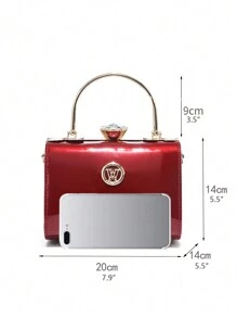 Patent Leather Clutch Bag With Rhinestone Detailing And Wrist Strap, Red, Mother Day Gifts, Mom Gifts, Mommy's EssentialsMommy Bag For Going Out, Best Mother's Day Gift Ideas