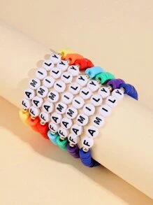 7 cái/bộ Đầy màu sắc Đất sét polymer Kết cườm Của phụ nữ Vòng tay Với Lá thư Hạt - Nhiều màu - Xem 1