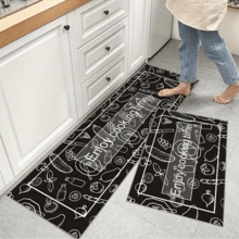 1 Piece Washable Kitchen Rug, Thin And Easy To Clean Kitchen Material Pattern Black Floor Mat, Suitable For Kitchen, Dining Room, Sink, Bathroom, Kitchen, Desk, Doorway, Etc. - Multicolor - View 3