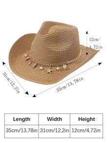 Sombrero De Vaquero De Paja Con Visera Para El Sol, Decoración De Concha Unisex, Para Fiesta, 1 Ud. - Camel - Ver 4