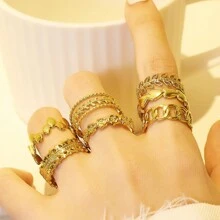 Nhẫn thời trang đơn giản theo phong cách cổ điển châu Âu và Mỹ xuyên biên giới, nhẫn đơn bằng thép titan mở có thể điều chỉnh, màu vàng - Vàng - Xem 3