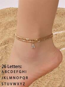 1條個性化時尚淑女風鑲鑽字母首飾腳鏈,完美驚喜小禮物,適合女友,復活節禮物,母親節禮物 - 金色 - 查看 1