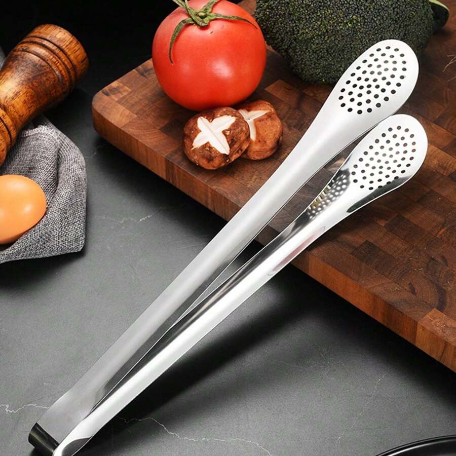 1pc Stainless Steel Food Tongs, Kitchen Bbq Buffet Salad Meat Bread Tongs For Commercial Use - Silver - View 1