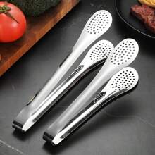 1pc Stainless Steel Food Tongs, Kitchen Bbq Buffet Salad Meat Bread Tongs For Commercial Use - Silver - View 3