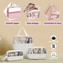 Bộ 3 túi đựng đồ vệ sinh cá nhân du lịch, túi trang điểm chống thấm nước, túi đựng mỹ phẩm trong suốt, bộ sắp xếp đồ dùng du lịch (1 size S + 1 size M + 1 size L) - Màu vàng - Xem 8