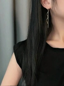 1 Đôi Bông Tai Ren Đơn Giản Thiết Kế Sóng Thép Không Gỉ, Bông Tai Thả Thời Trang Sang Trọng Có Tua Rua Cho Nữ, Thích Hợp Để Đeo Hàng Ngày - Vàng - Xem 5