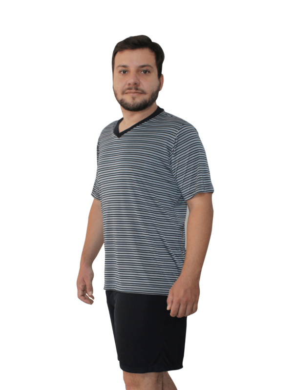Pijama Camiseta Listrada Masculina Casual Listras Pequenas