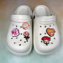 2025 Summer New Lightweight Plus Size Women's Hollow Slip-On Sandals, Rainbow Mushroom Cartoon Design, Breathable Waterproof Beach Slippers With Detachable Flower Decor