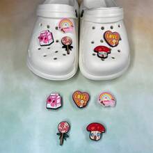 2025 Summer New Lightweight Plus Size Women's Hollow Slip-On Sandals, Rainbow Mushroom Cartoon Design, Breathable Waterproof Beach Slippers With Detachable Flower Decor