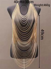 Exaggerated Multi-Layer Rhinestone Body Breast Chain, Women's Sexy Beach Party Bikini Chain Accessories - Gold - View 4