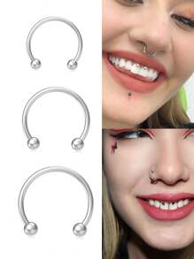 DAILI 3件套/8件套 16G 马蹄形鼻中隔环 医用钢鼻穿饰品 鼻中隔马蹄形耳环 眉钉 耳骨钉 唇钉 环球和尖钉 6-12mm - 馬蹄形隔膜鼻環 - 查看 11
