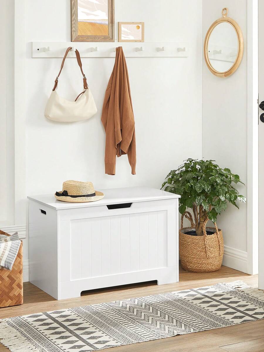 VASAGLE Storage Chest, Storage Bench With 2 Hinges, Shoe Storage Bench, Modern Style, 40 X 76 X 48 Cm, For Hallway, Bedroom, Living Room, White - White - View 1