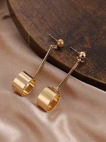 1pc Vintage Punk Style Baroque Pearl Pendant Long Drop Earring With Metal Chains, Perfect Daily Wear And Birthday Gift For Women - Gold - View 11