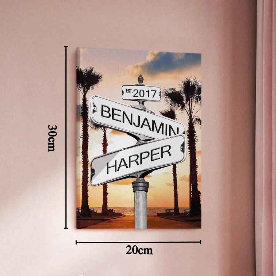 1pc Canvas Wall Art With Names Date Romantic Couple Gift Anniversary