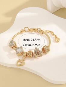 1入歐美時尚心形系列手鏈，裝飾有南瓜車、花朵、正方形珠子，適用於女性 - 彩色 - 查看 3