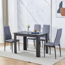 Dining Room Set, Dining Table With Chairs, 110x70 Cm Table And Chairs For Living Room Home Kitchen - Black - View 7