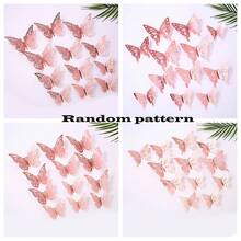 12入組金色蝴蝶造型蛋糕裝飾,適用於婚禮生日派對烘焙diy牆面裝飾 - 多色 - 查看 5