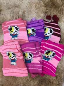 TOUCA GORRO INFANTIL MENINA COM POMPOM ESTAMPA CACHORRINHO