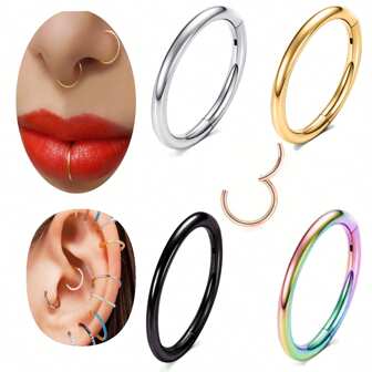 1PC 316 Stainless Steel Hinged Nose Ring Hoop Lip Ring Hoop Septum Hypoallergenic Conch Daily Helix Ring Rook Tragus Piercing Jewelry For Women Men Clicker Cartilage Earrings Personalized Exquisite Decorative Accessory