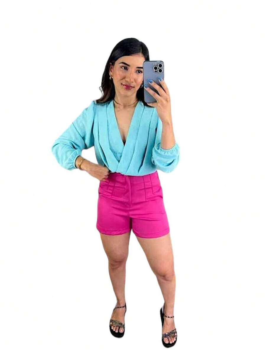 Short Pinzas Tiro Alto - Rosa Fucsia - Ver 1